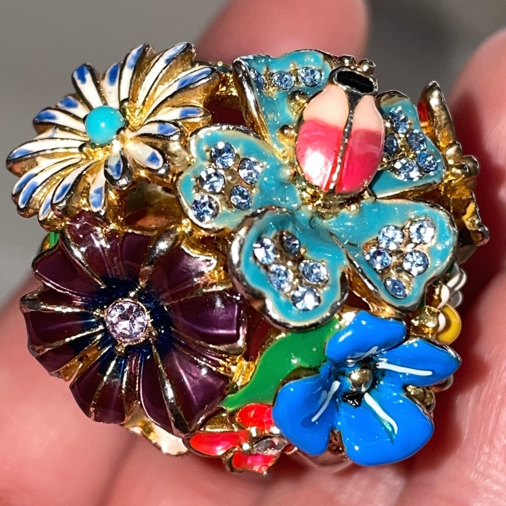 Kenneth Jay Lane Signed Multicolored Flower Ring